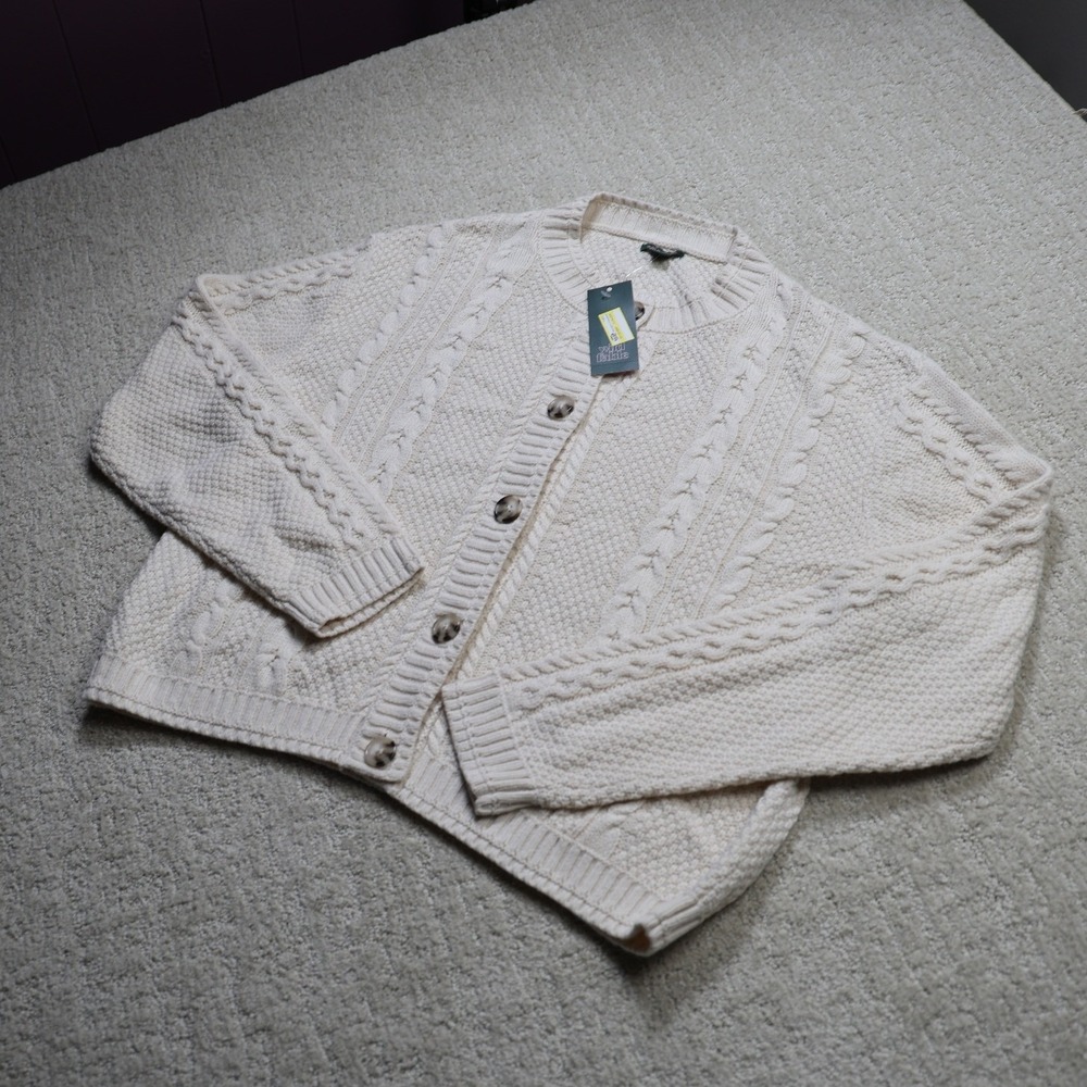 Wild Fable Womens Off White Cable Knit Crewneck Cardigan Sweater Size L NWT